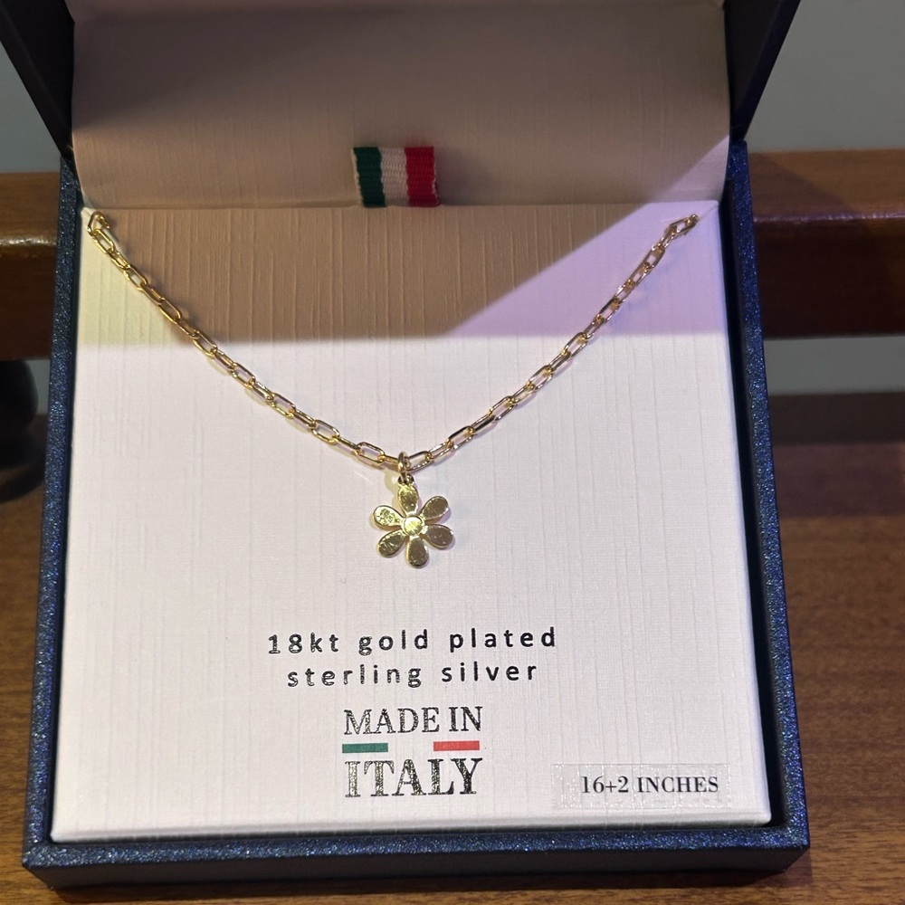 LUCIA MARA Made In Italy 18kt Gold Plated Sterling Silver Daisy Necklace NWTS - Picture 7 of 8